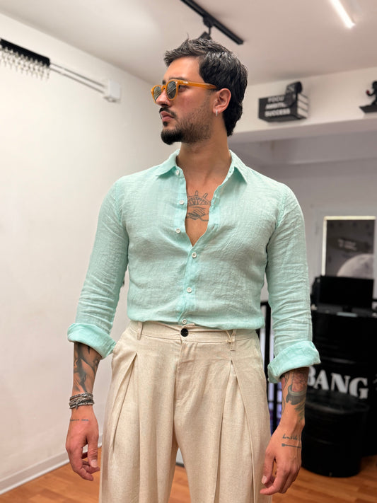 CAMICIA IN LINO VERDE ACQUA
