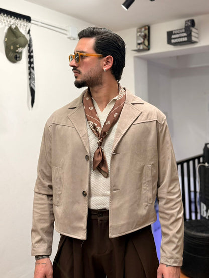 JACKET CROP CAMOSCIO BEIGE