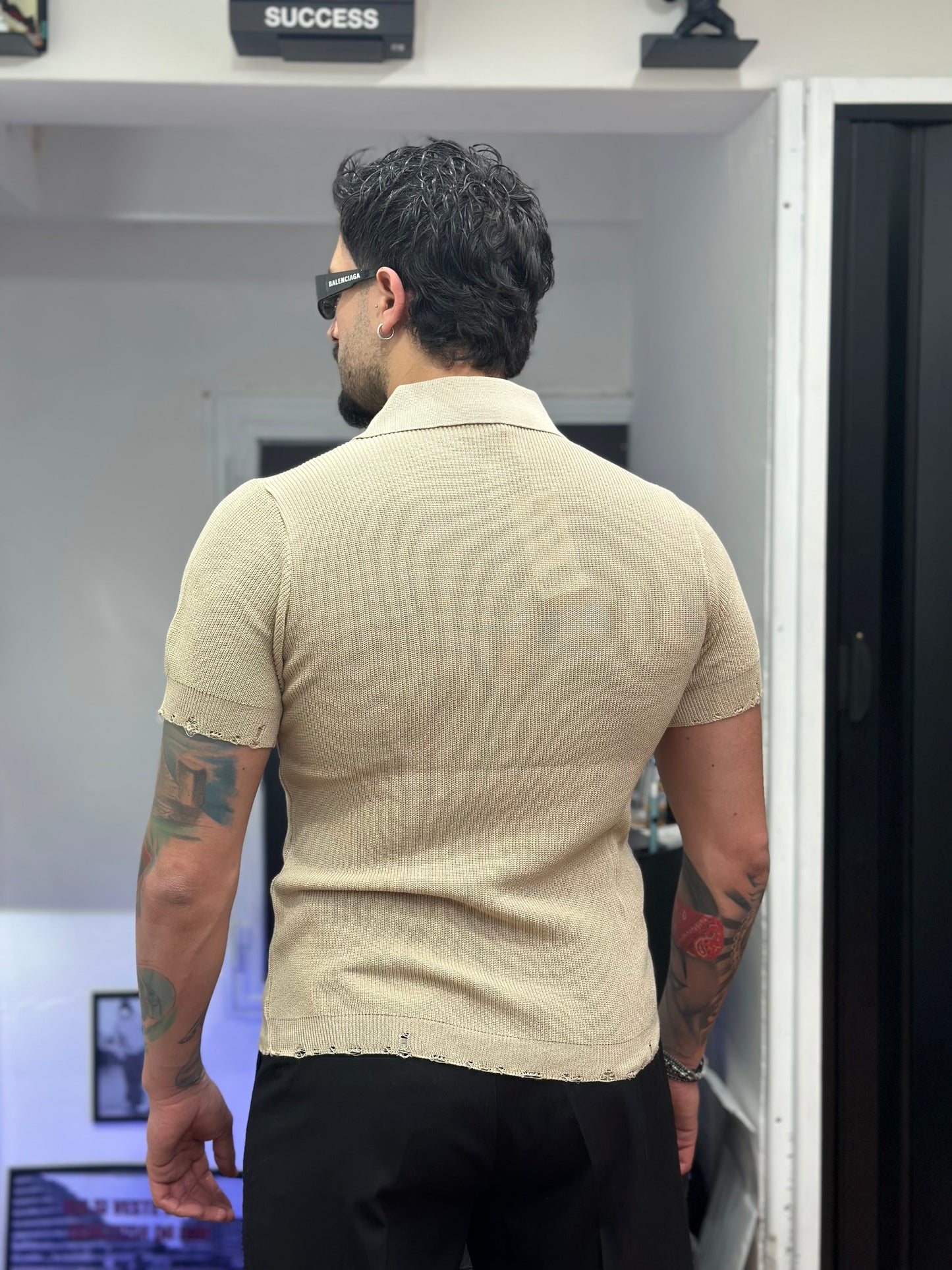 CARDIGAN-POLO IN FILO BEIGE