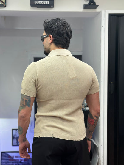 CARDIGAN-POLO IN FILO BEIGE