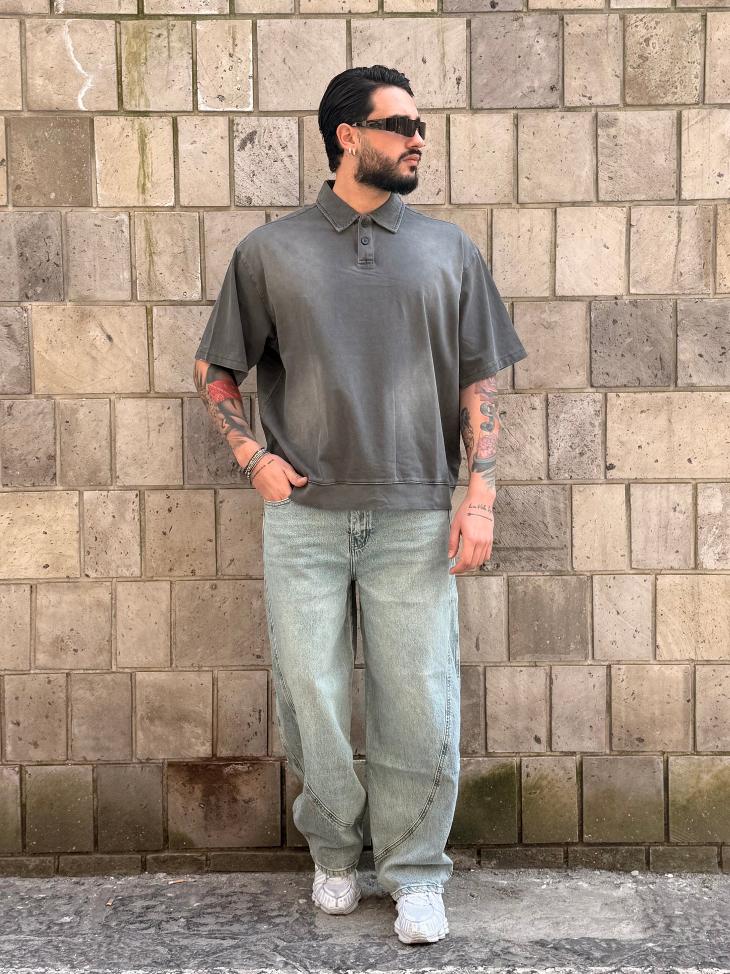 POLO CROP SLAVATA GRIGIA