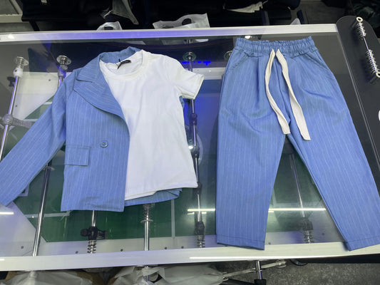 COORDINATO DOPPIO PETTO CELESTE