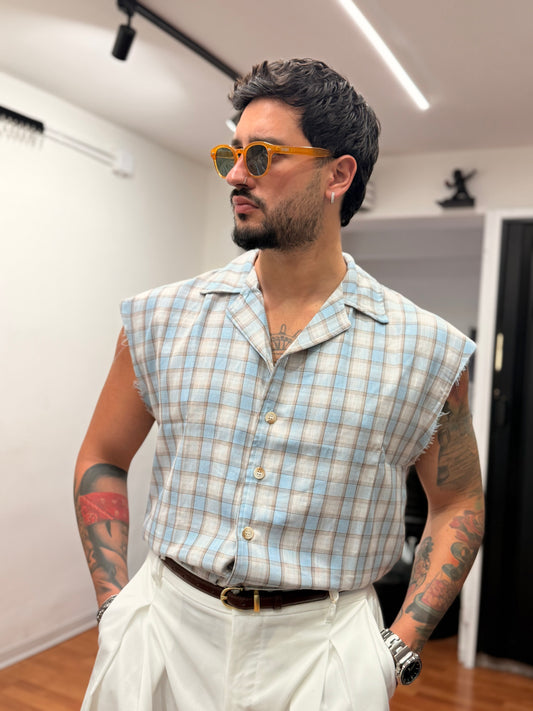 CAMICIA SMANICATA CELESTE