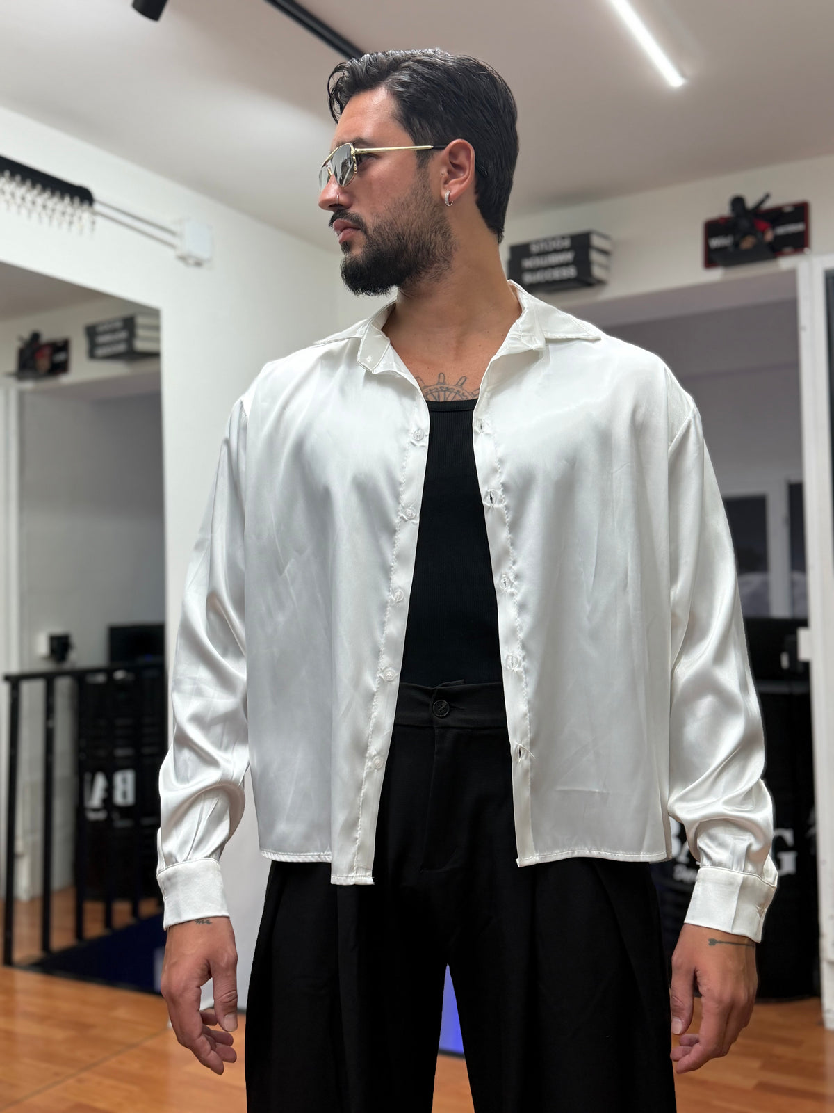 CAMICIA CROP IN RASO BIANCA