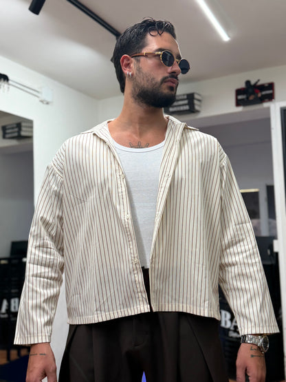 CAMICIA CROP A RIGHE BEIGE