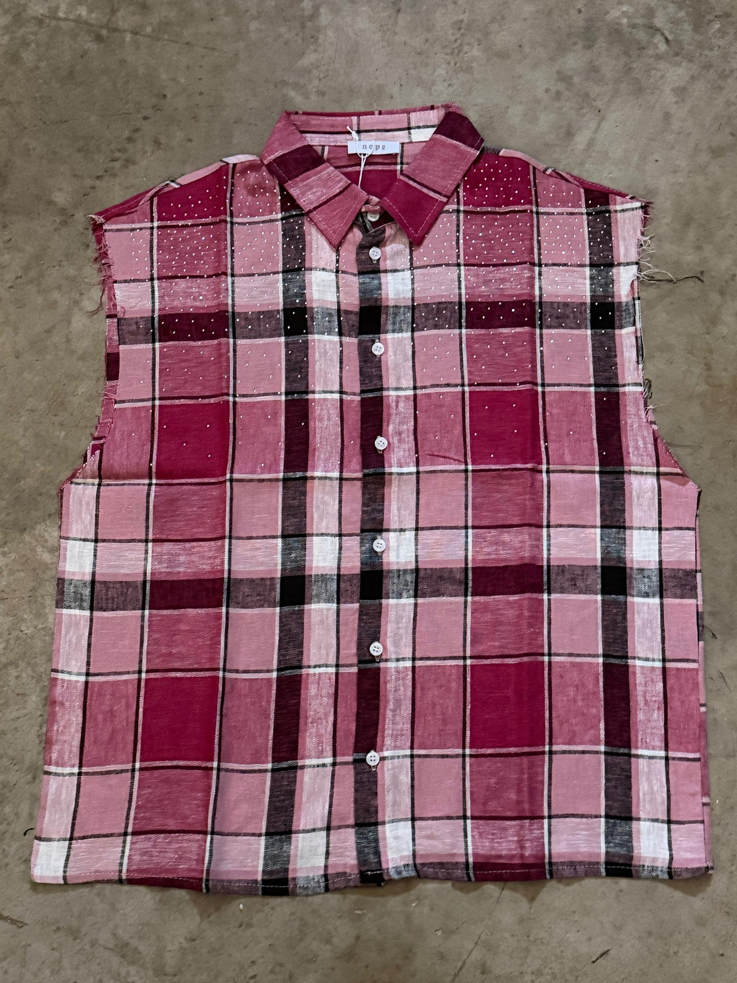 CAMICIA CROP CON STRASS ROSA