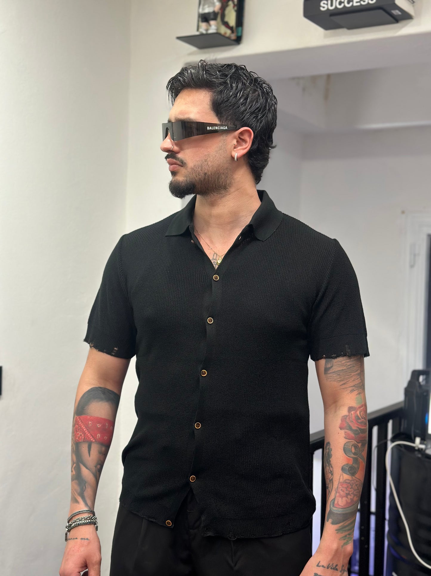 CARDIGAN-POLO IN FILO NERO