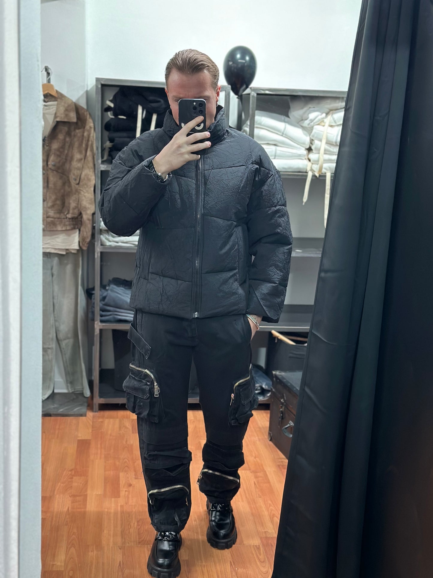 JEANS CARGO ZIP NERO