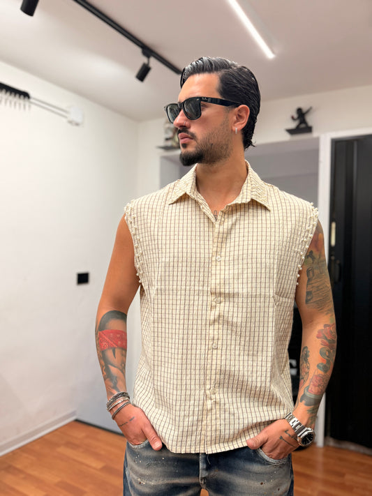 CAMICIA CROP CON STRASS BEIGE