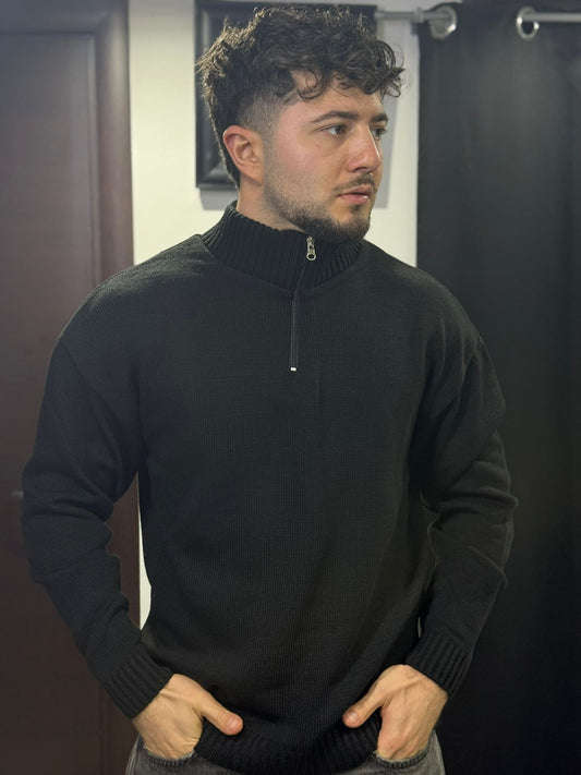 MAGLIONE ZIP NERO