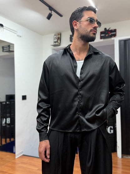 CAMICIA CROP IN RASO NERA