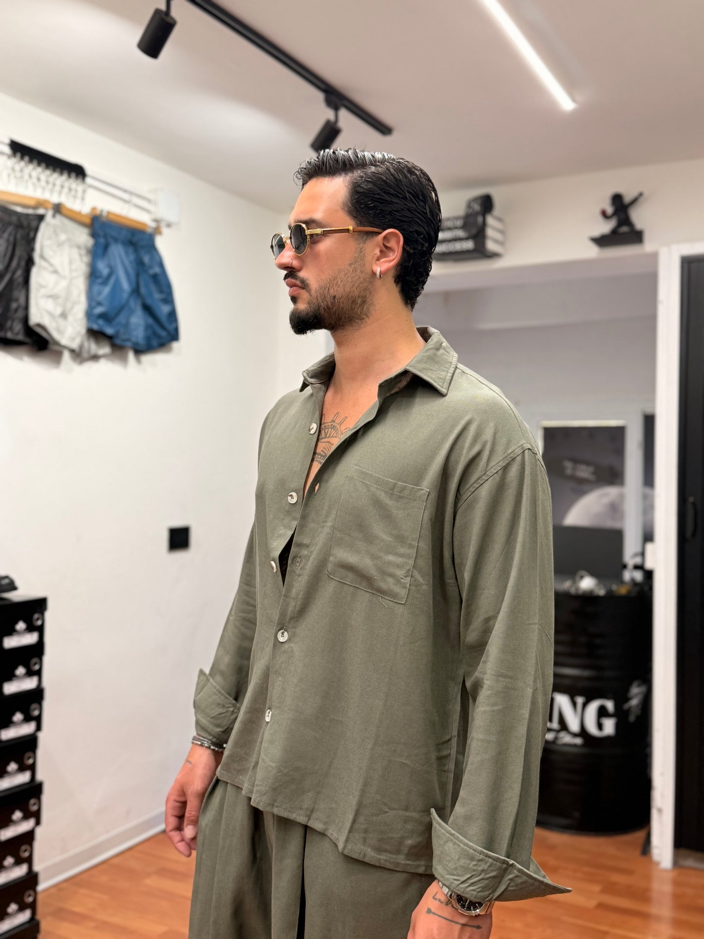 CAMICIA OVER IN LINO VERDE
