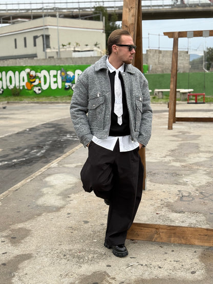 JACKET TEDDY CROP GRIGIO