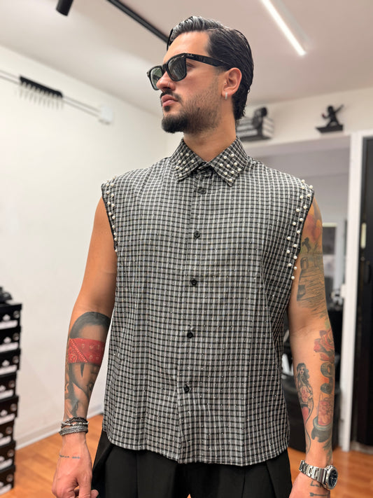 CAMICIA CROP CON STRASS NERA