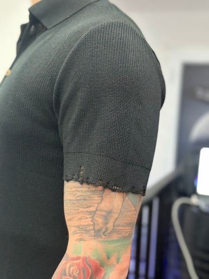 CARDIGAN-POLO IN FILO NERO