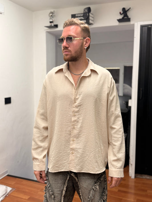 CAMICIA OVER IN LINO BEIGE