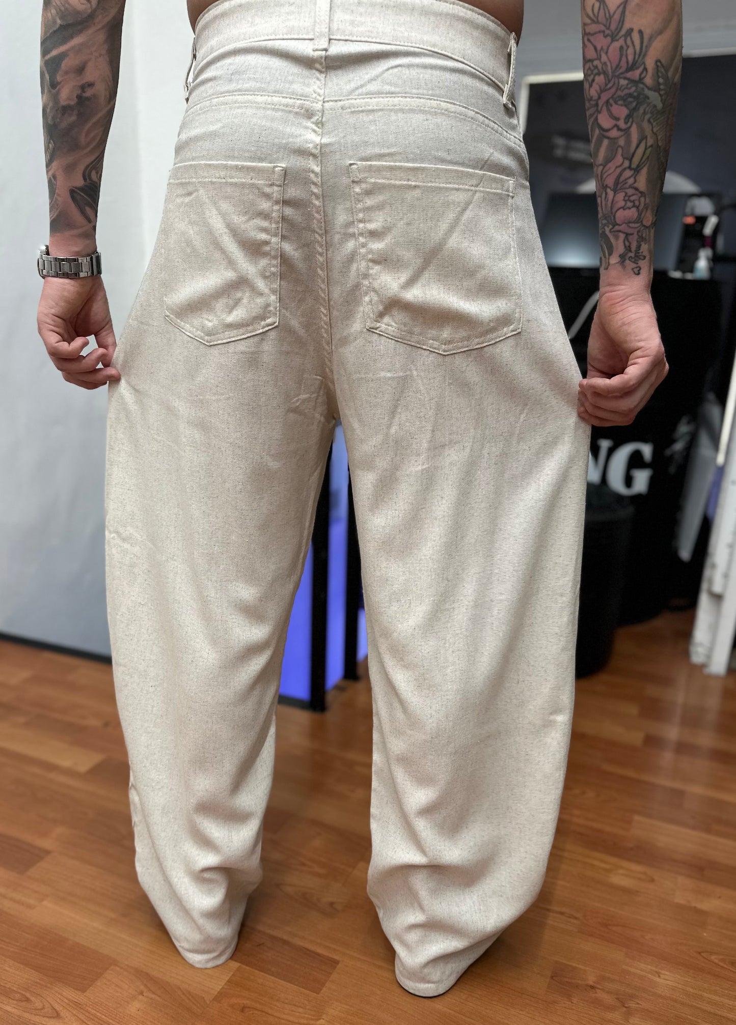 PANTALONE BALLON BEIGE IN LINO