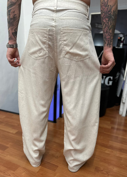 PANTALONE BALLON BEIGE IN LINO