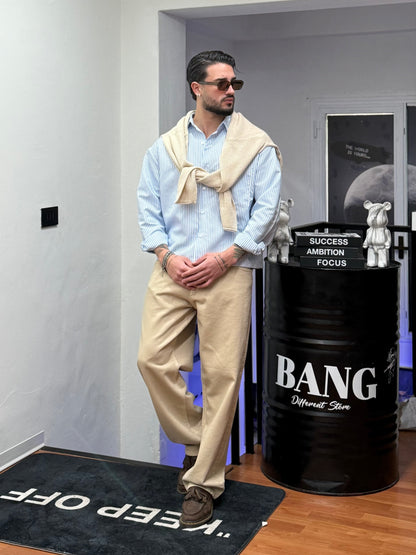 CAMICIA A RIGHE CROP CELESTE