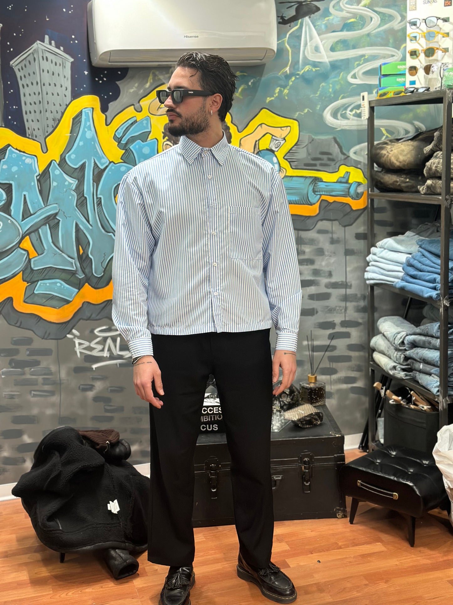 CAMICIA A RIGHE CROP CELESTE