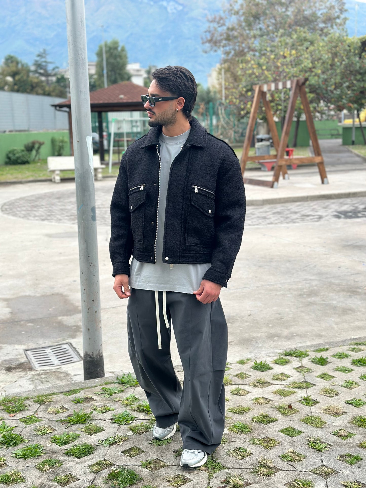 JACKET TEDDY CROP NERO