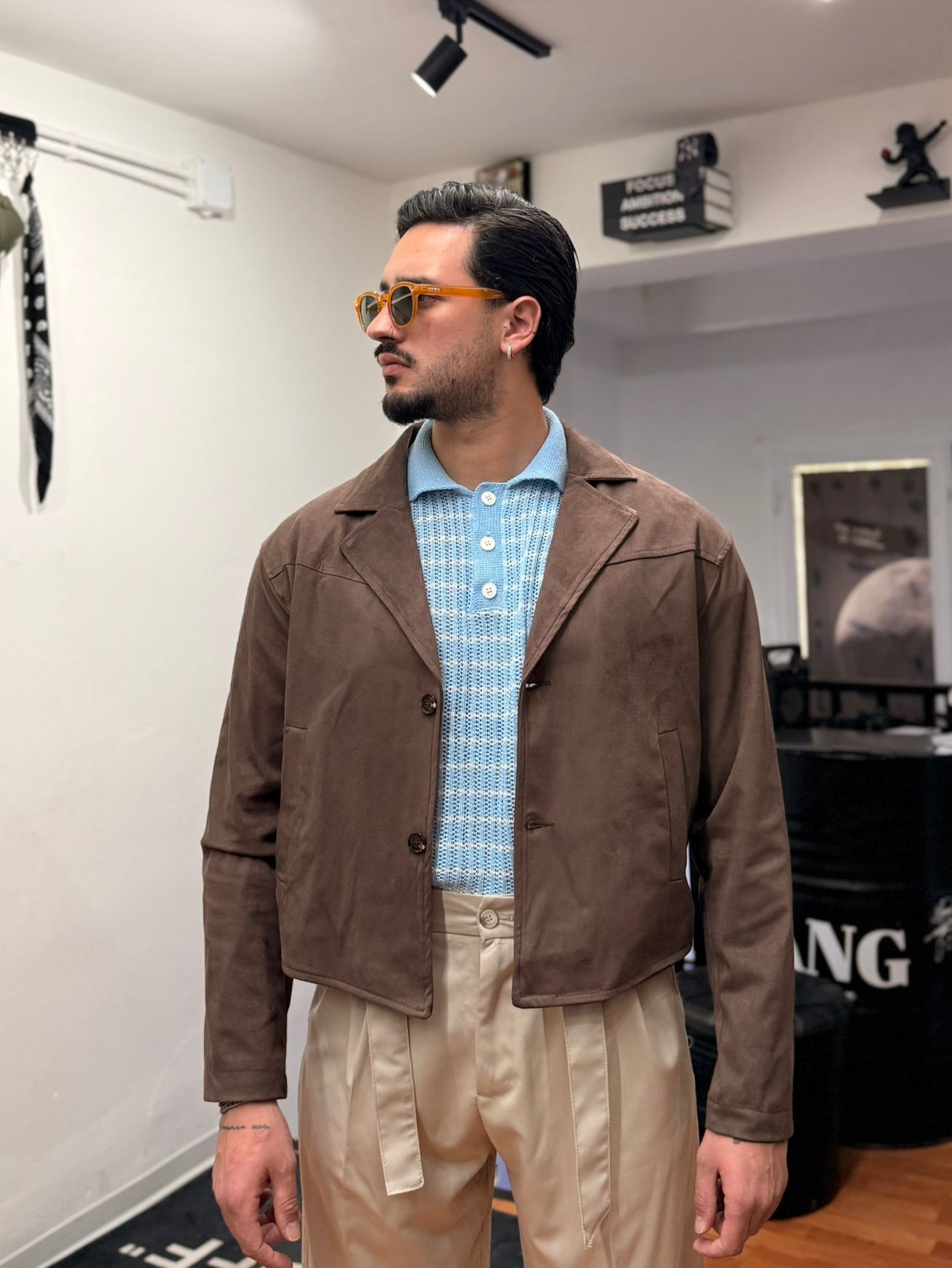 JACKET CROP CAMOSCIO MORO