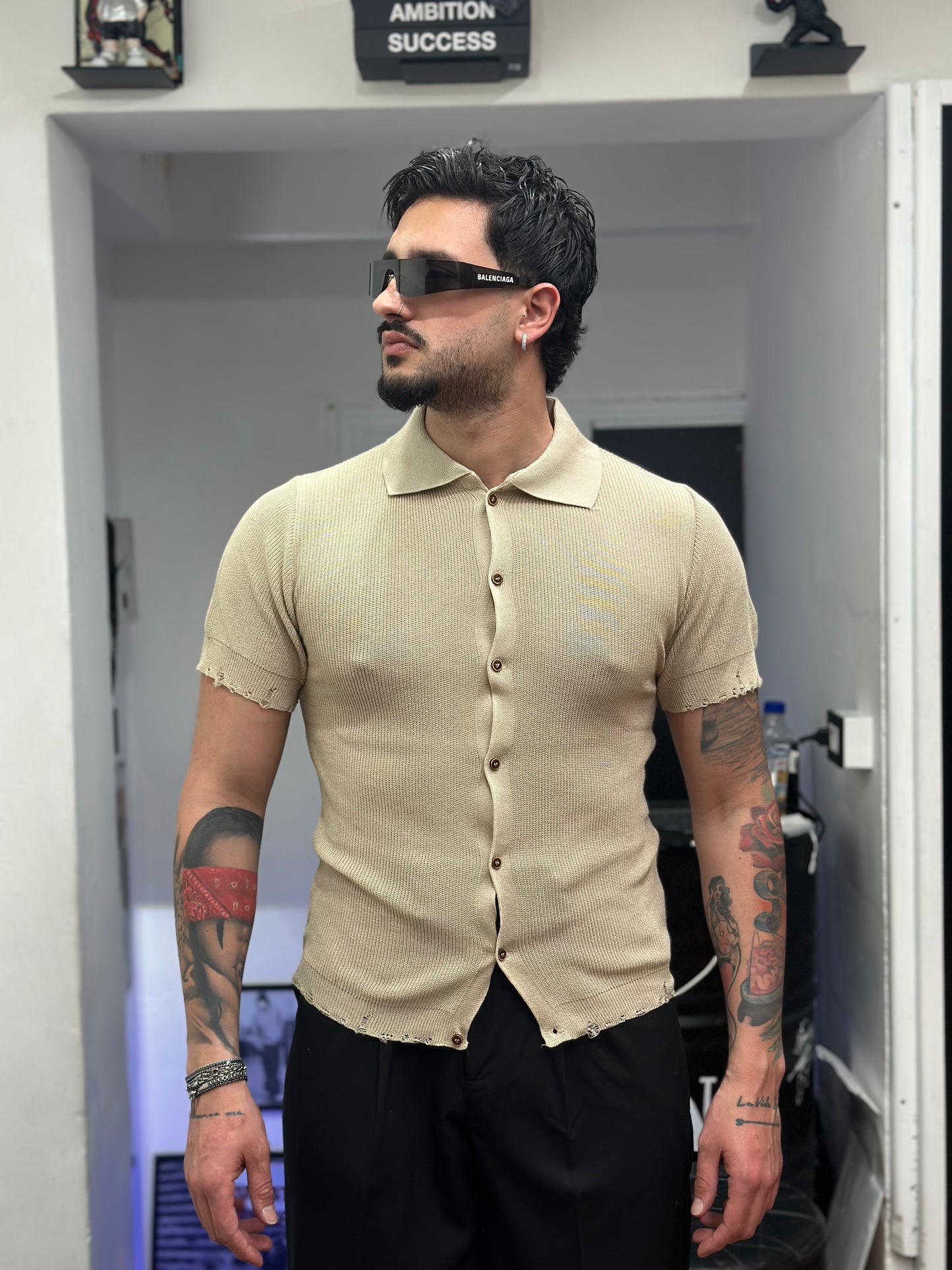 CARDIGAN-POLO IN FILO BEIGE