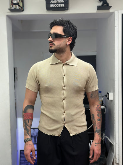 CARDIGAN-POLO IN FILO BEIGE