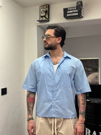 CAMICIA CROP CELESTE