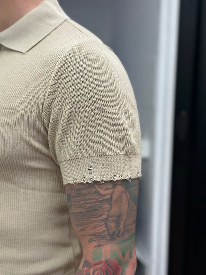 CARDIGAN-POLO IN FILO BEIGE
