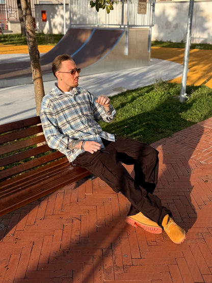 CAMICIA CROP A QUADRI CIELO