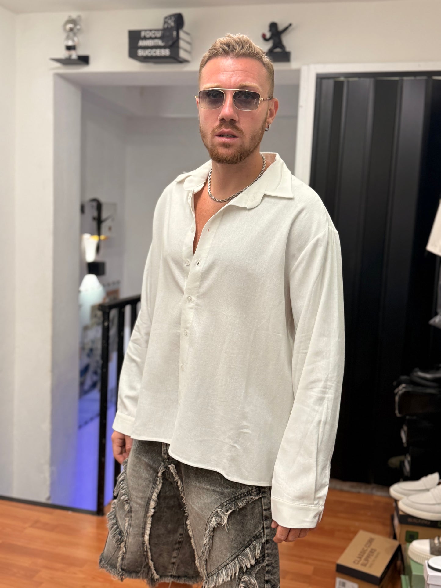 CAMICIA OVER IN LINO BIANCA