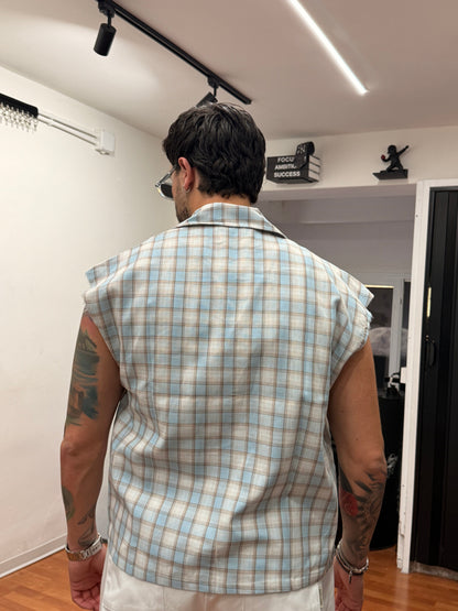 CAMICIA SMANICATA CELESTE