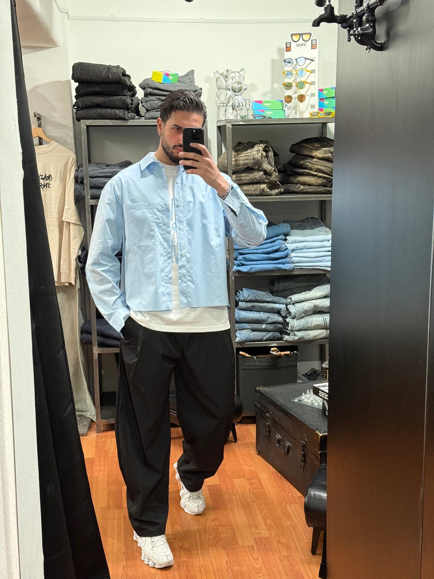 CAMICIA CROP CELESTE