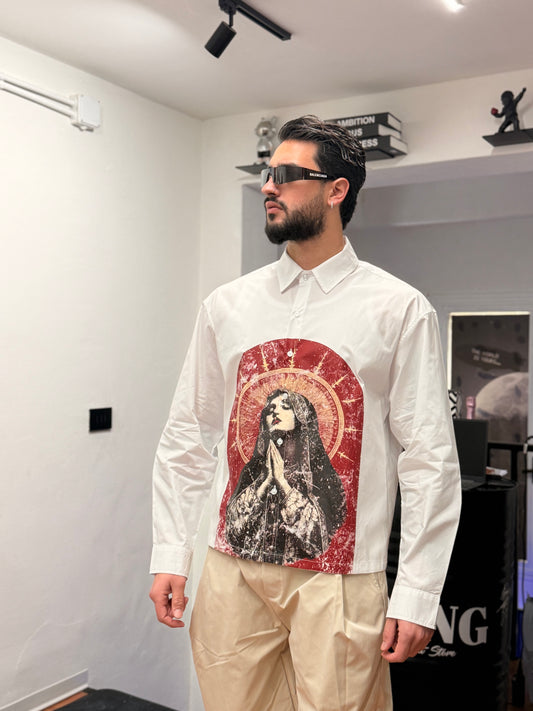 CAMICIA STAMPA CROP BIANCA