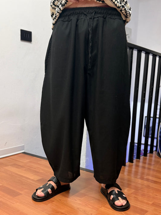 PANTALONE TROPICAL NERO IN LINO