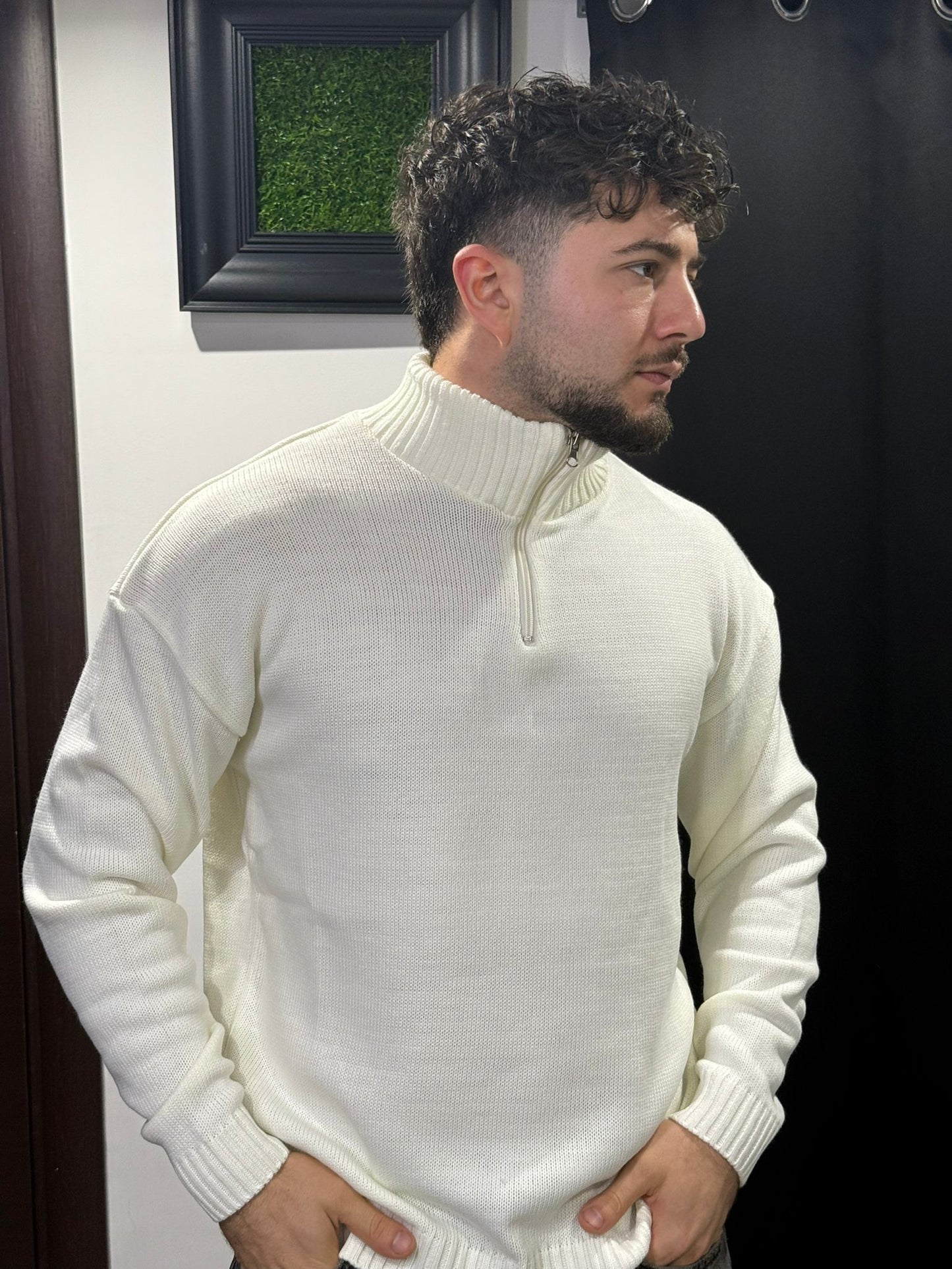 MAGLIONE ZIP PANNA