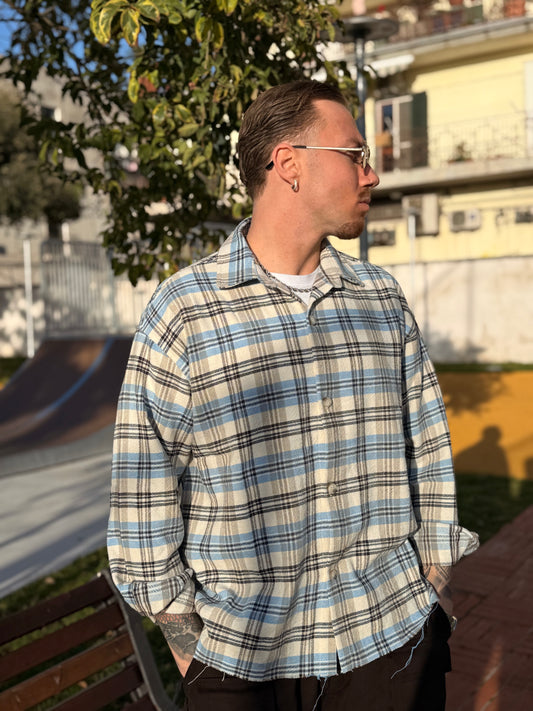 CAMICIA CROP A QUADRI CIELO