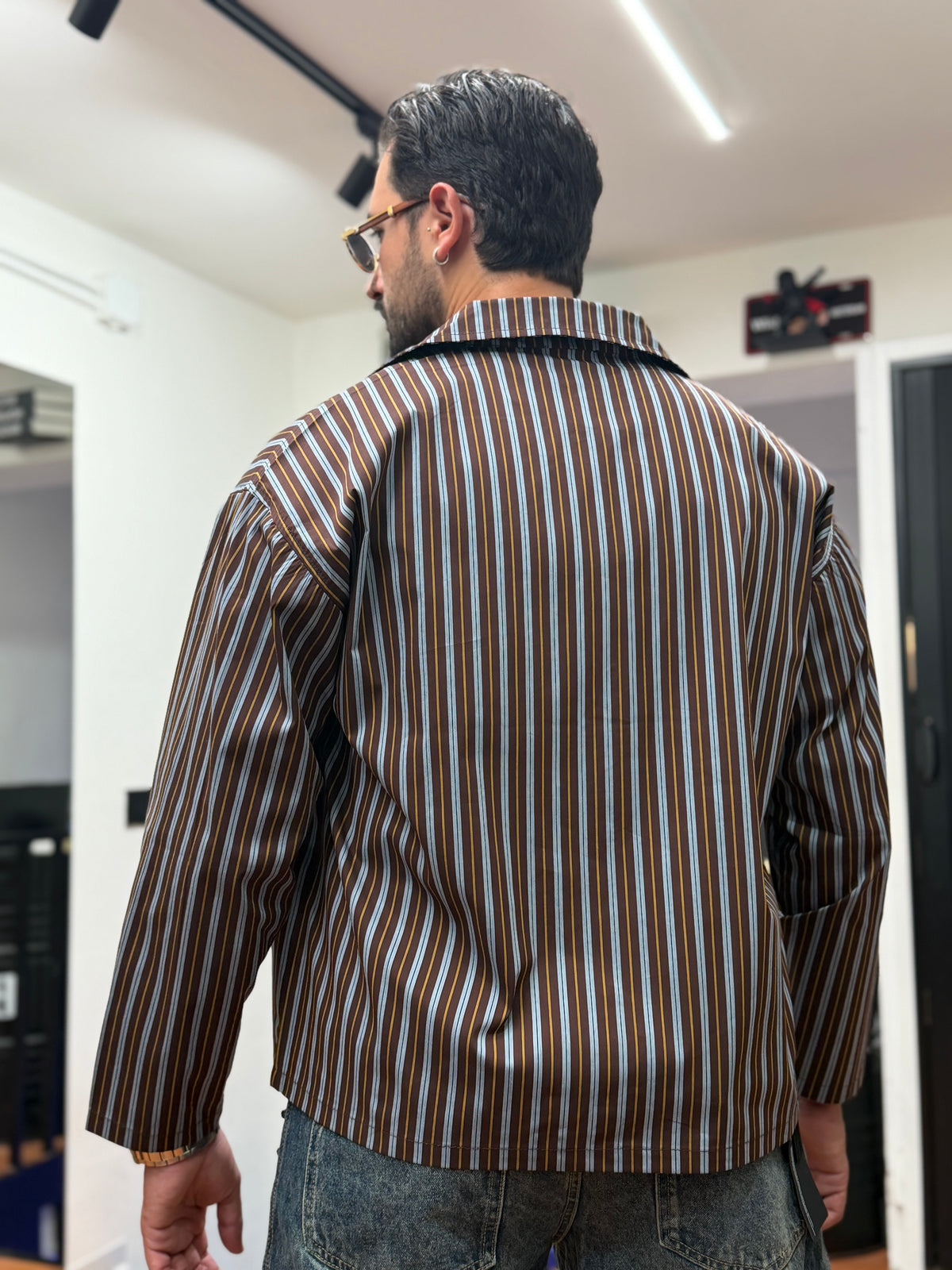 CAMICIA CROP A RIGHE MORO