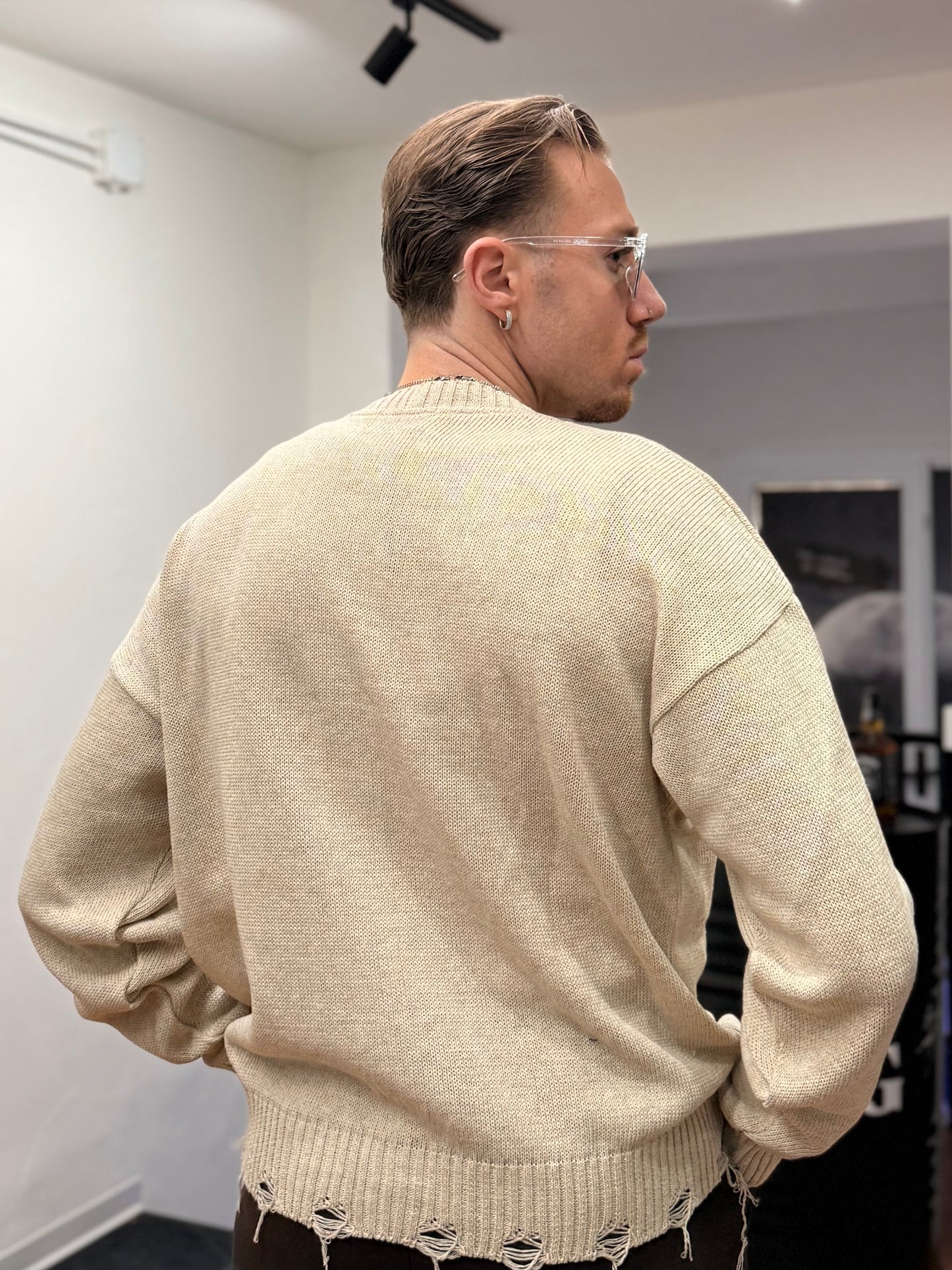 CARDIGAN DESTROYED IN FILO BEIGE