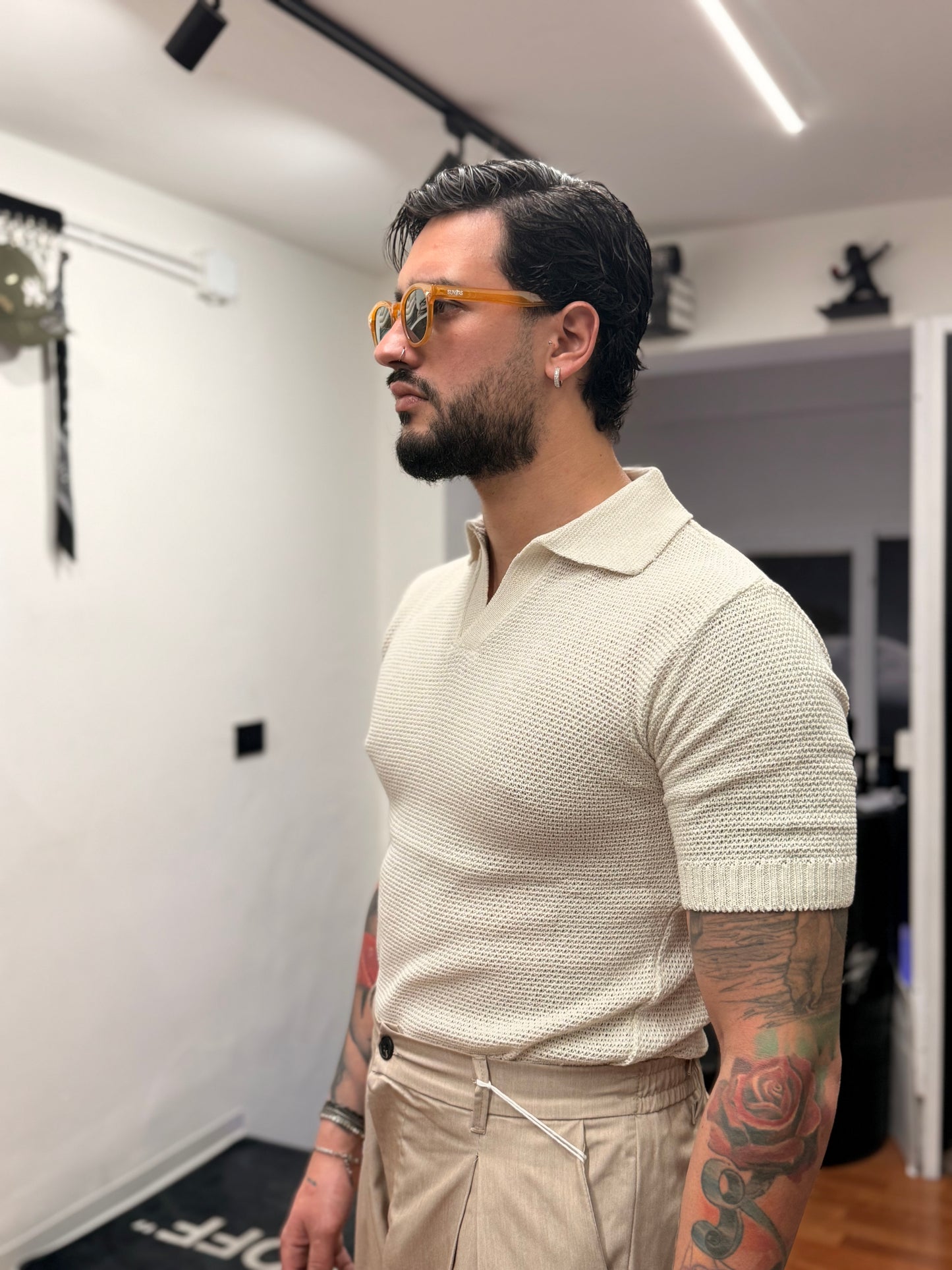 POLO V TRAFORATA BEIGE