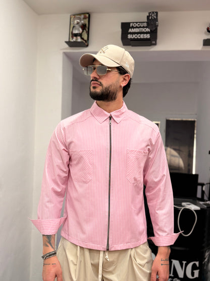 CAMICIA RIGHE CROP ZIP ROSA