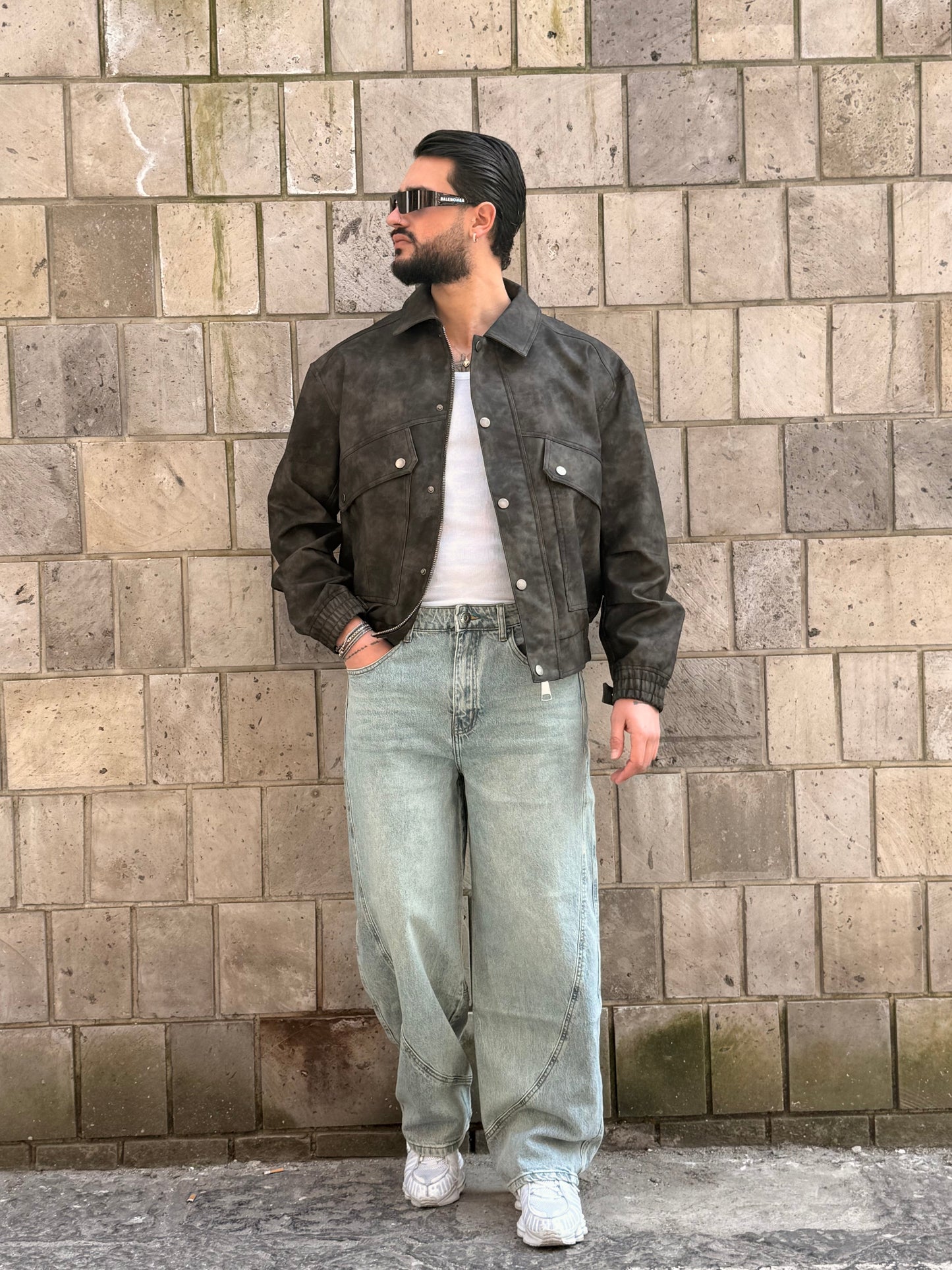 JACKET CROP MARMORIZZATO NERO