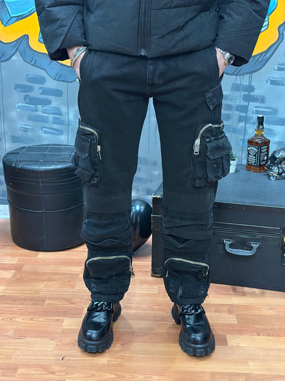 JEANS CARGO ZIP NERO