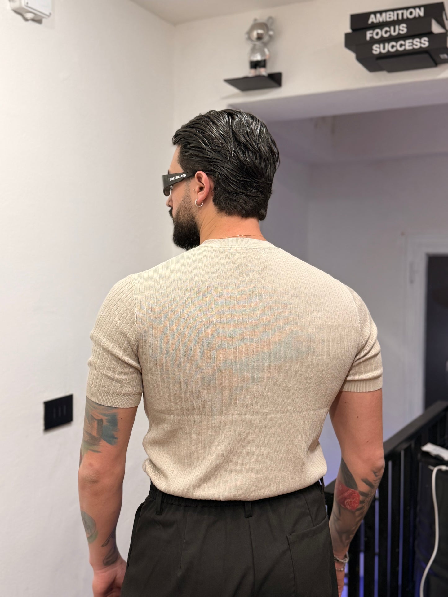 T-SHIRT FILO A COSTE BEIGE