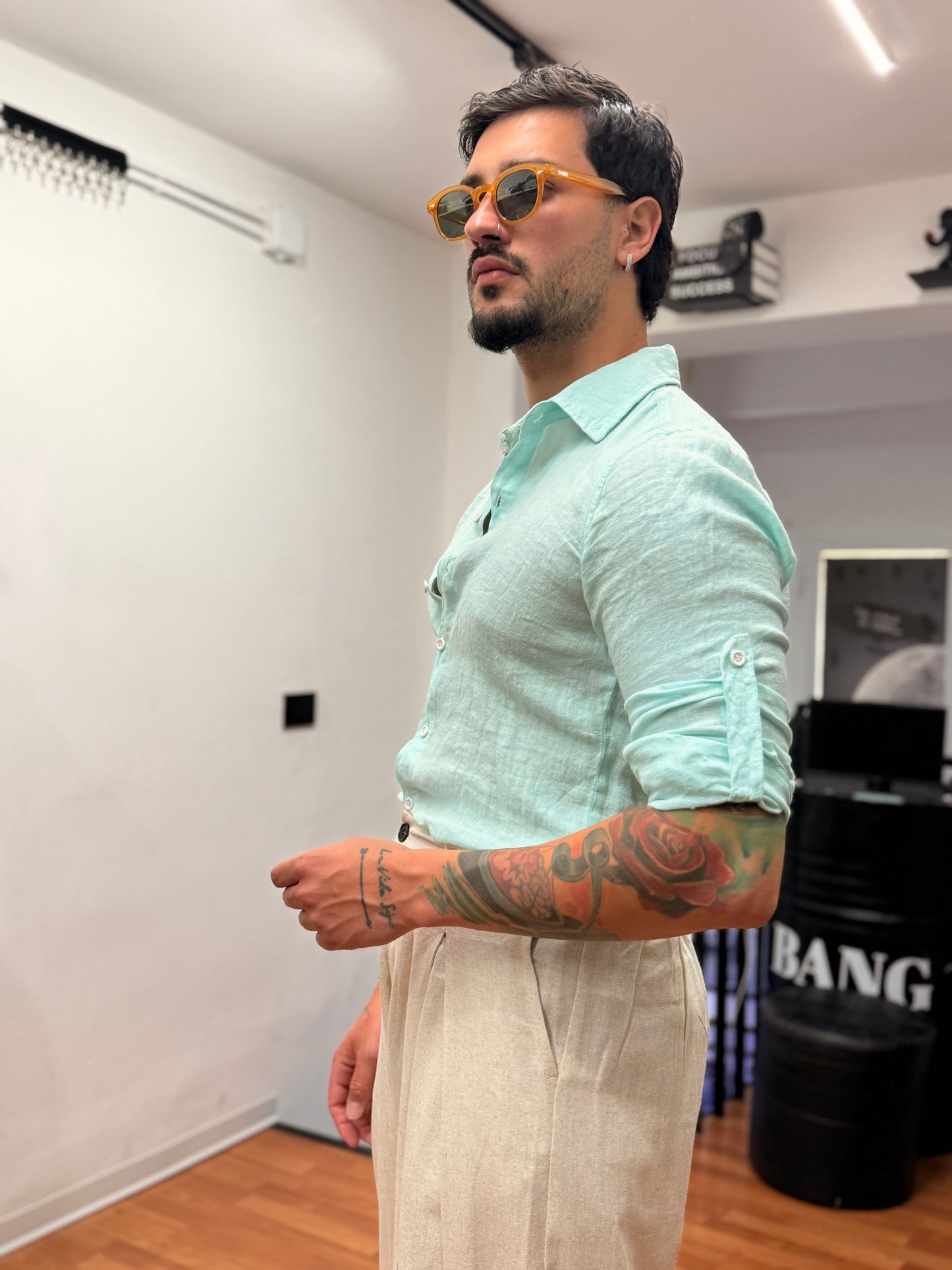 CAMICIA IN LINO VERDE ACQUA
