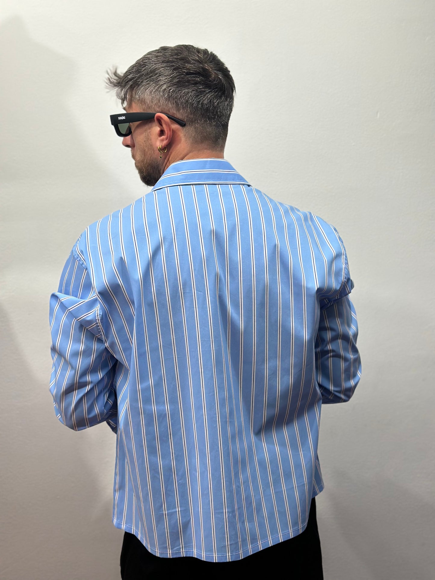 CAMICIA A RIGHE CROP CELESTE