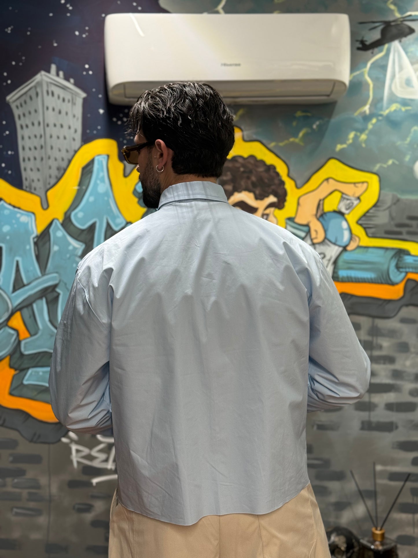 CAMICIA CROP CELESTE