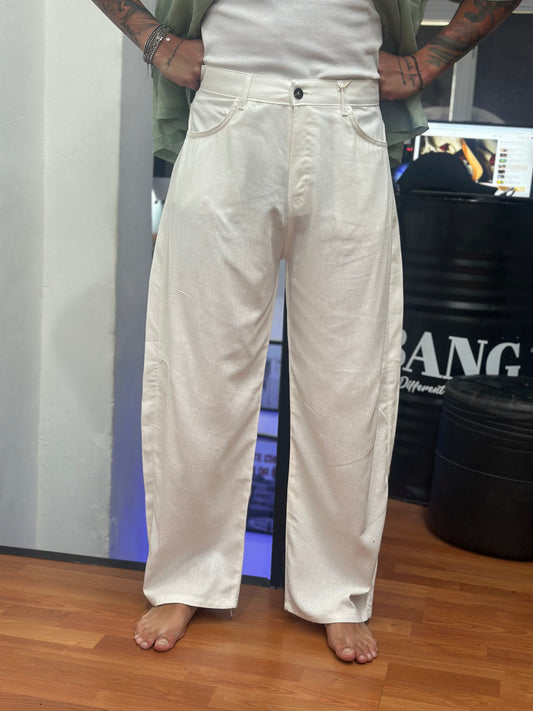 PANTALONE BALLON BIANCO IN LINO