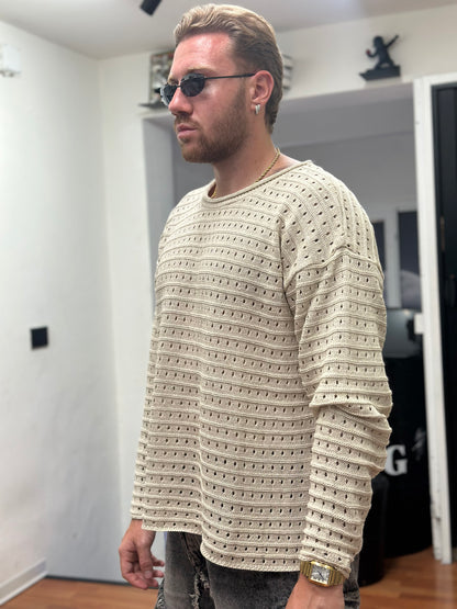 PULL TRAFORATO CROP BEIGE